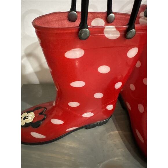 MINNIE MOUSE Rain Boots Girl’s Size 9 Disney Junior Red And White Polka Dot - Picture 7 of 15